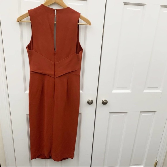 Reiss Gracie Pleat Detailed Midi Dress, Rust - Picture 4 of 11